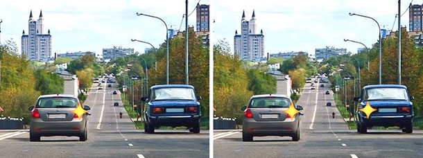 Двигаясь по левой полосе, водитель намерен перестроиться на правую. На каком из рисунков показана ситуация, в которой он обязан уступить дорогу?